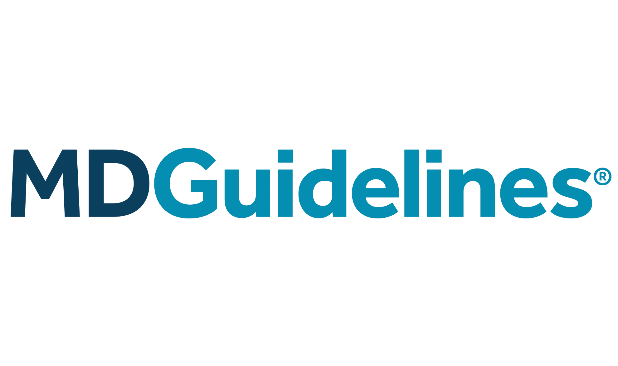 The image displays the MDGuidelines logo, featuring "MD" in dark blue and "Guidelines" in light blue, set against a plain white background for a clean and professional look.