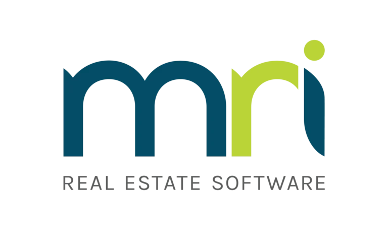 Logo for MRI Software Real Estate featuring the letters mri in a modern font, with m and part of r in dark blue and the rest of r and i in bright green, above the text REAL ESTATE SOFTWARE in gray.