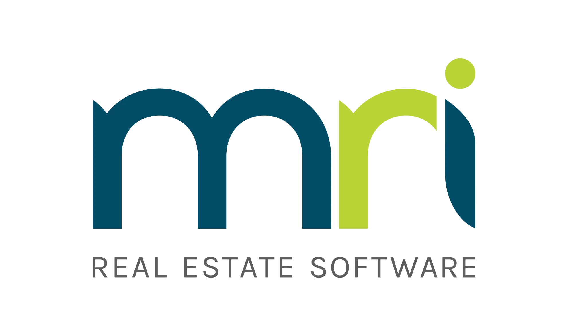 Logo for MRI Software Real Estate featuring the letters mri in a modern font, with m and part of r in dark blue and the rest of r and i in bright green, above the text REAL ESTATE SOFTWARE in gray.