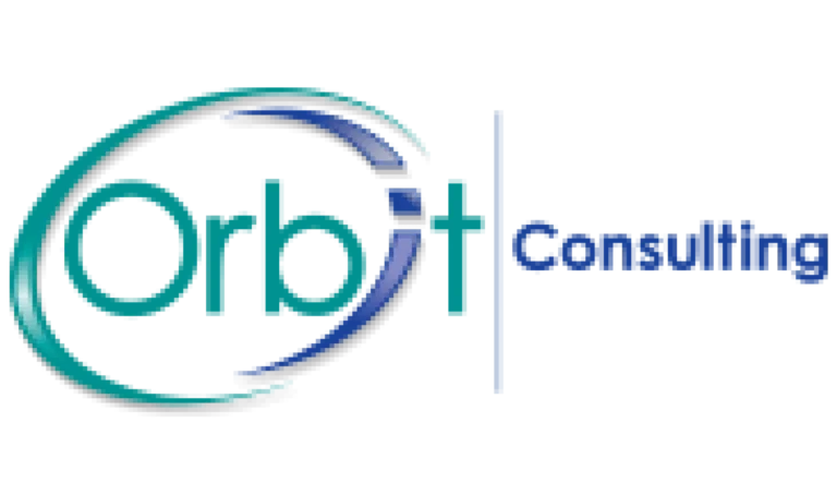 Logo for Orbit Consulting features the word Orbit in teal and blue, encircled by swoosh-like lines, with Consulting in blue text to the right, representing Orbit Consulting’s innovative and dynamic approach.