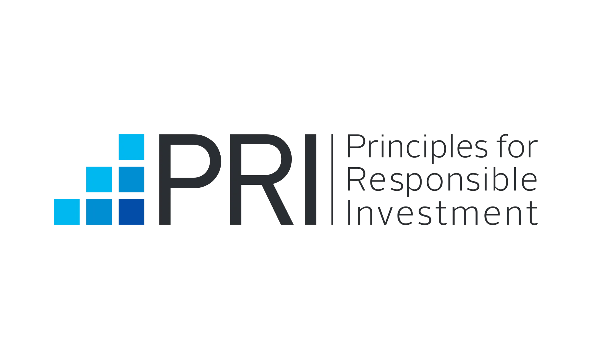 Logo for Principles for Responsible Investment (PRI) featuring PRI in bold letters next to a pattern of blue squares and the text Principles for Responsible Investment on a light background.