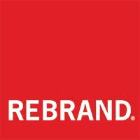 A solid red square with the word REBRAND in bold, white uppercase letters centered at the bottom of the image.