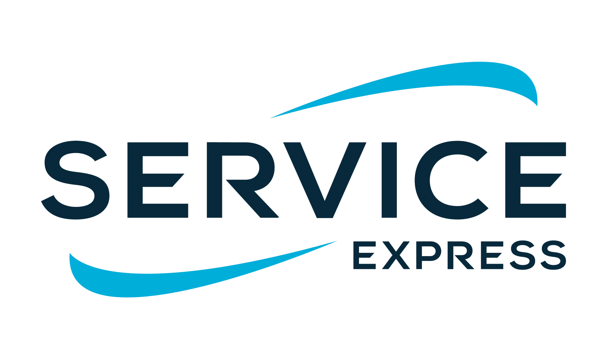 The image showcases the Service Express logo, featuring bold, dark blue letters, with two swoosh-shaped blue lines above and below the text for a dynamic, modern look.