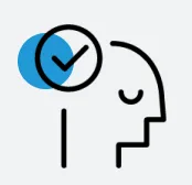 Minimalist icon of a person’s head in profile with a blue circle featuring a black clock, symbolizing time management and the importance of sustainability at Cority.