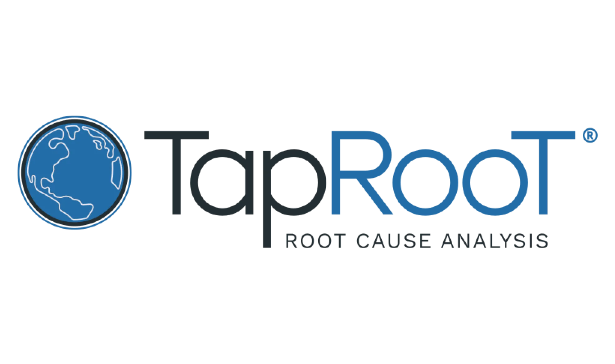 TapRooT logo featuring a blue globe on the left and the words “TapRooT ROOT CAUSE ANALYSIS” in bold, black and blue text on a white background.