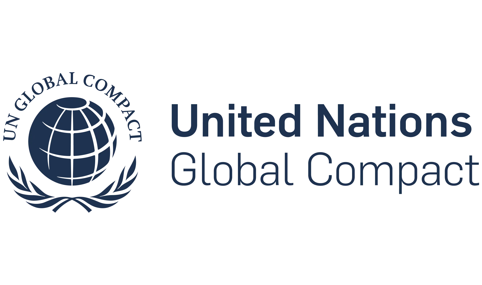 The image features the United Nations Global Compact logo with a globe surrounded by olive branches on the left and the text United Nations Global Compact on the right in blue letters.