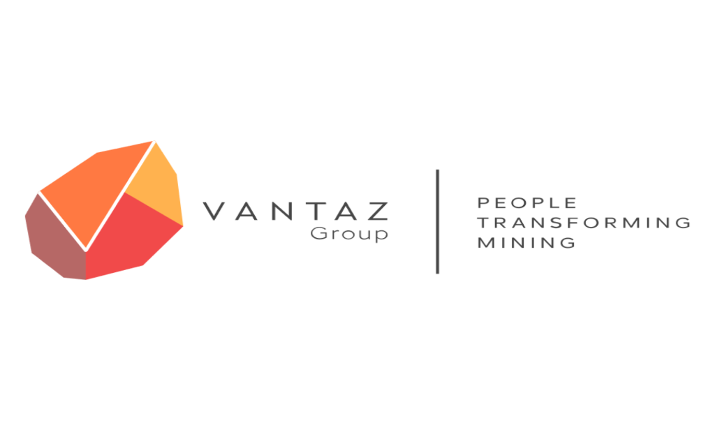 Vantaz Group logo with a geometric shape in orange and red on the left, and the text “Vantaz Group” and “People Transforming Mining” on the right, separated by a vertical line.