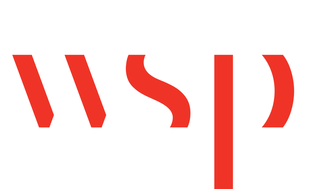 Red stylized letters “WSP” on a white background, with each letter formed by bold, abstract shapes and lines.