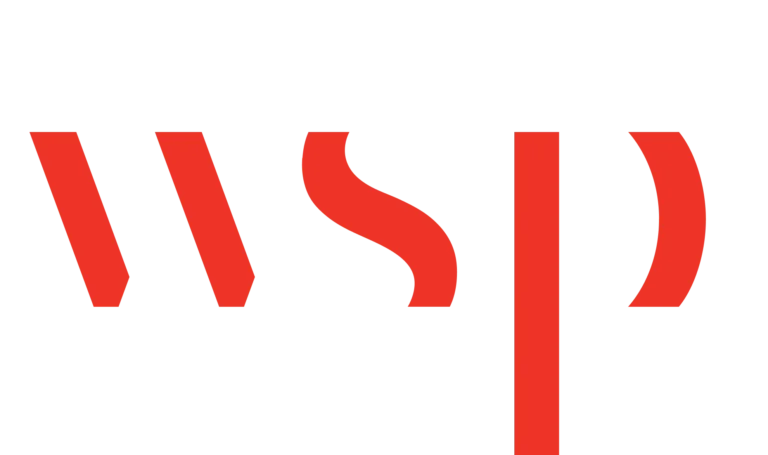 Red stylized letters “WSP” on a white background, with each letter formed by bold, abstract shapes and lines.