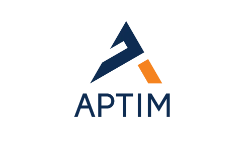 APTIM logo featuring a stylized blue and orange A shape above the word APTIM in bold blue letters on a light gray background.