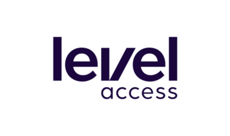 The image displays the Level Access logo, featuring "level" in bold lowercase letters above "access" in smaller, rounded lowercase text. The dark blue lettering stands out against a light background, highlighting the Level Access brand.