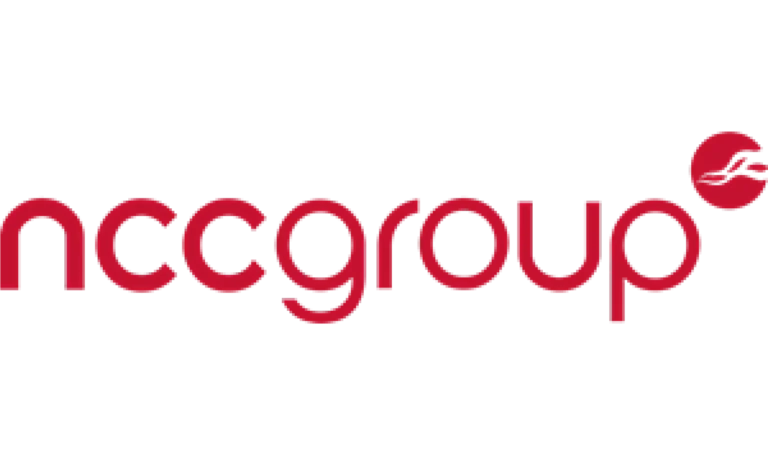 The image shows the NCC Group logo in red lowercase letters with a circular symbol containing a stylized arrow on the upper right. The background is white.