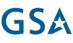 Blue letters GSA with a stylized A featuring a white star in the middle, on a light gray background.