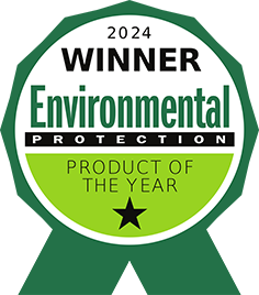 A green and white award badge labeled 2024 Winner Environmental Protection Product of the Year, featuring a black star at the bottom, highlights excellence in ESG Tracking Software.