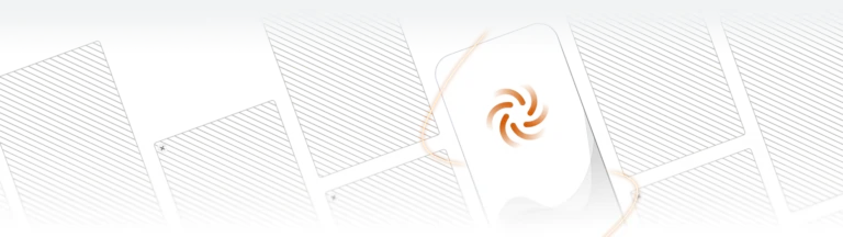 A stylized card with an orange swirl logo is highlighted among several cards with diagonal lines, featuring subtle hints of ehs ai technology, set against a light gray background.