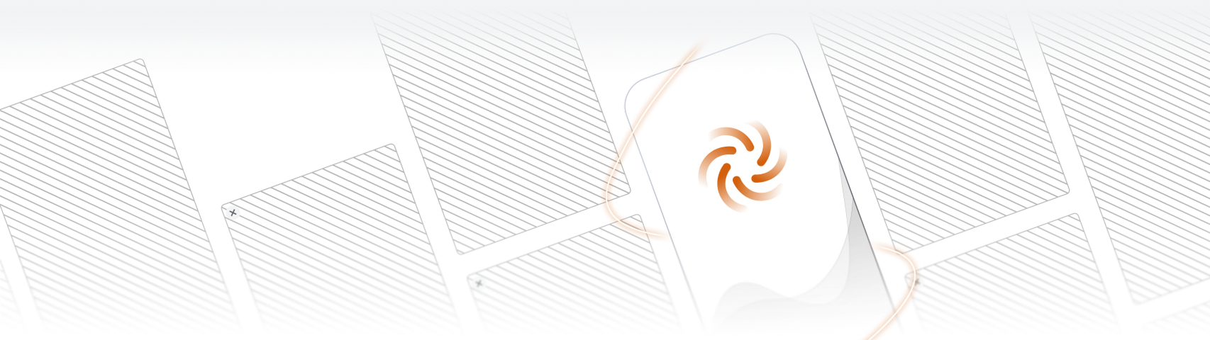 A stylized card with an orange swirl logo is highlighted among several cards with diagonal lines, featuring subtle hints of ehs ai technology, set against a light gray background.