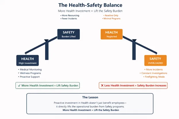 A diagram showing the difference between health and safety in EHS