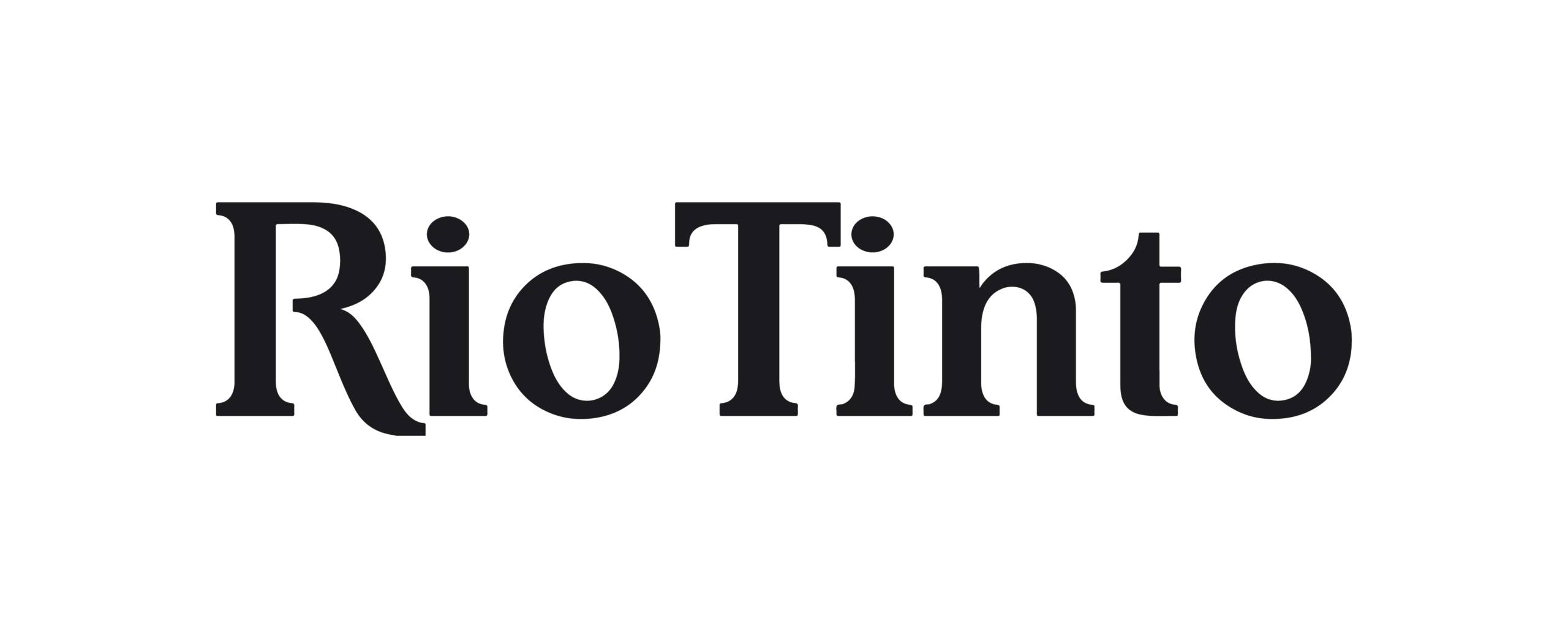 The image displays the Rio Tinto logo in bold black serif font on a light gray background, highlighting its association with EHS initiatives.
