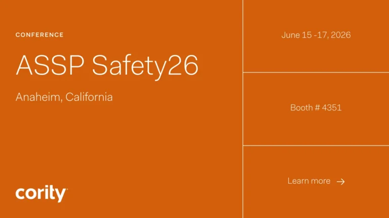 Orange graphic for the ASSP Safety26 Conference in Anaheim, California. Highlighting EHS software by Cority, June 15–17, 2026, Booth #4351. The Cority logo is at the bottom. “Learn more” is noted with an arrow.