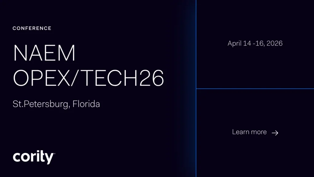 Dark-themed conference announcement for NAEM OPEX/TECH26 in St. Petersburg, Florida. Discover the latest in EHS software with Cority on April 14-16, 2026. Learn more—Cority features on the image.